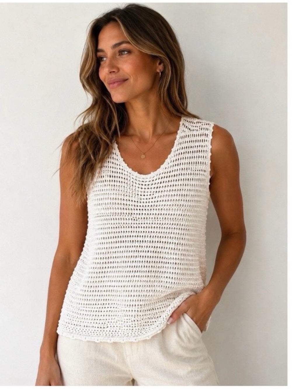 Wilfred White Crochet Tank Top